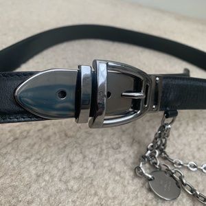 GUCCI Leather Monogram Gunmetal Chain Belt
